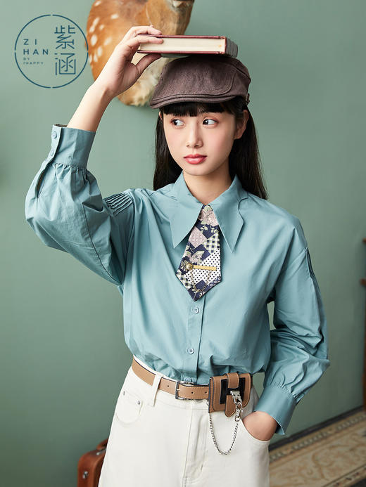 ZIHAN紫涵蝴蝶领长袖衬衫2022春季新款设计感领带复古打底女士纯色内搭Z2Z01AS125 商品图5