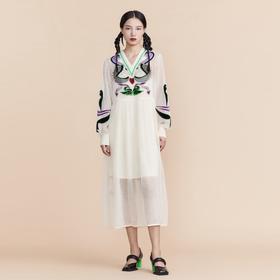 谜底2022春新款高订款晚礼裙复古V领蕾丝连衣裙221GL0095