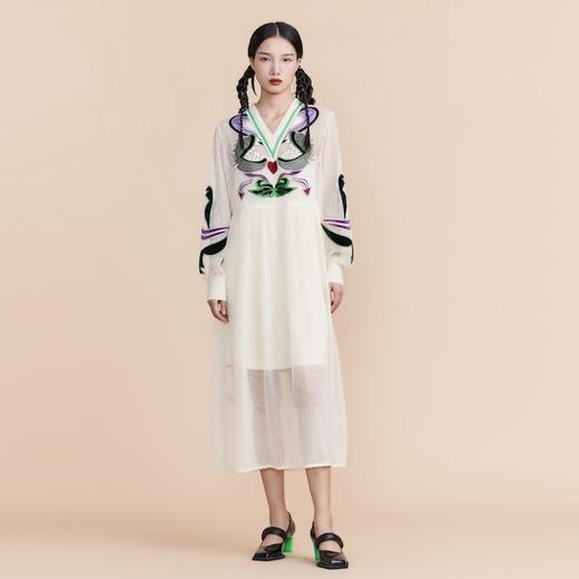 谜底2022春新款高订款晚礼裙复古V领蕾丝连衣裙221GL0095 商品图0