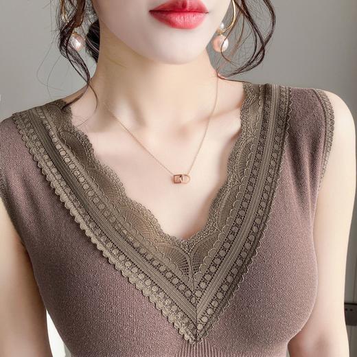 TZW-保暖背心女一体绒带胸垫加绒加厚新款蕾丝花边内搭打底衫 商品图6