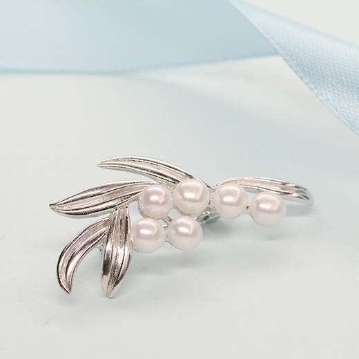 美裕 枝叶 925银淡水珍珠胸花 4-5mm白 104997 商品图1
