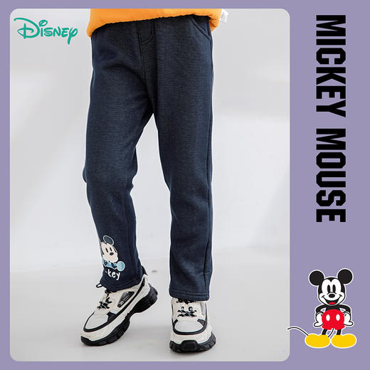 迪士尼米奇男童宝宝春秋保暖加绒仿牛仔长裤裤子 商品图0