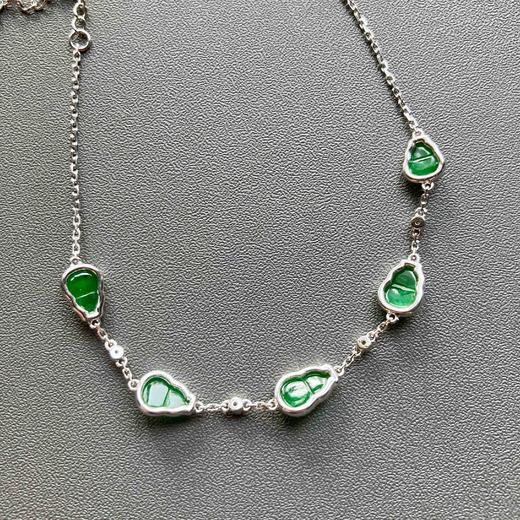 冰种阳绿辣色翡翠葫芦手链18k白金镶嵌 商品图6