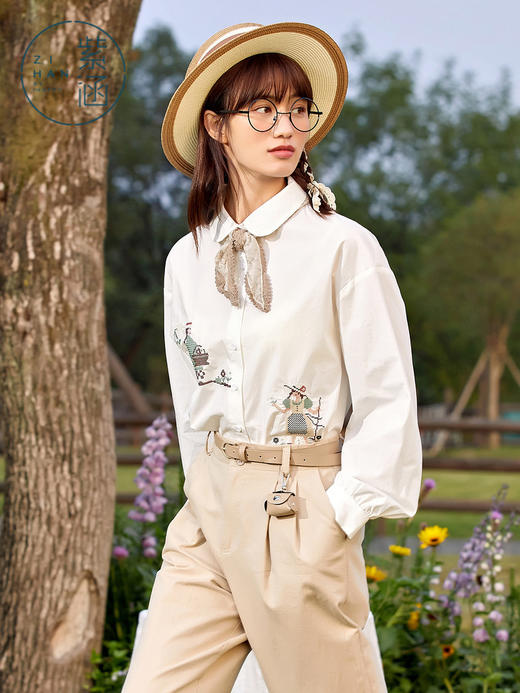 ZIHAN紫涵基础百搭白衬衫女2022春季新款文艺清新森系通勤内搭上衣纯棉Z2Z01ZS512 商品图2