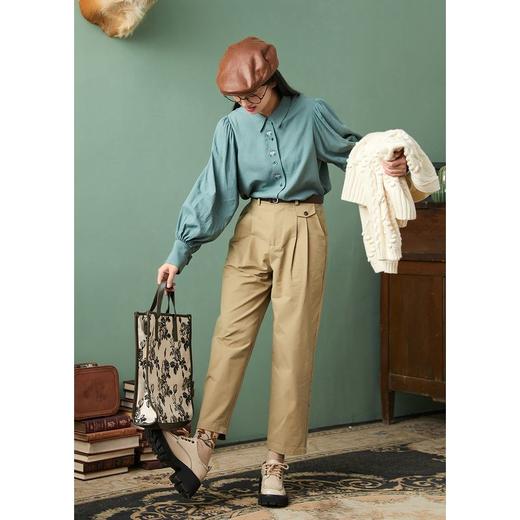 ZIHAN紫涵英伦风高腰休闲裤女2022春季新款简约百搭锥形宽松长裤不对称Z2Z01AS104 商品图2