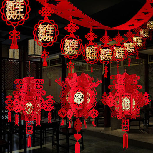 新年装饰福字灯笼春节过年布置大红灯笼宫灯家用无纺布小灯笼挂件 商品图2