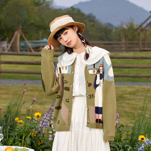 ZIHAN紫涵圆领文艺针织开衫女2022年春季新款自然森系提花清新毛衣外套Z2Z01ZS594 商品图1