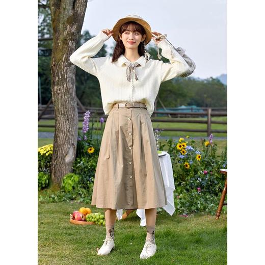 ZIHAN紫涵a字散边半身裙女纯色2022春季新款简约复古通勤裙子金属腰带Z2Z01ZS541 商品图5