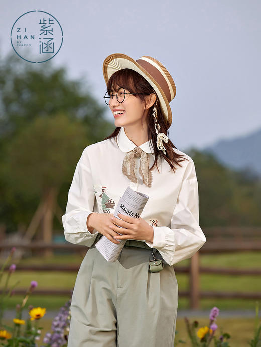 ZIHAN紫涵基础百搭白衬衫女2022春季新款文艺清新森系通勤内搭上衣纯棉Z2Z01ZS512 商品图1