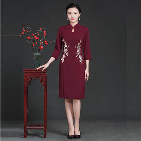 上海旗袍厂ZY-Q5876春季新款高贵端庄大码旗袍改良绣花连衣裙婚宴日常可穿两件套