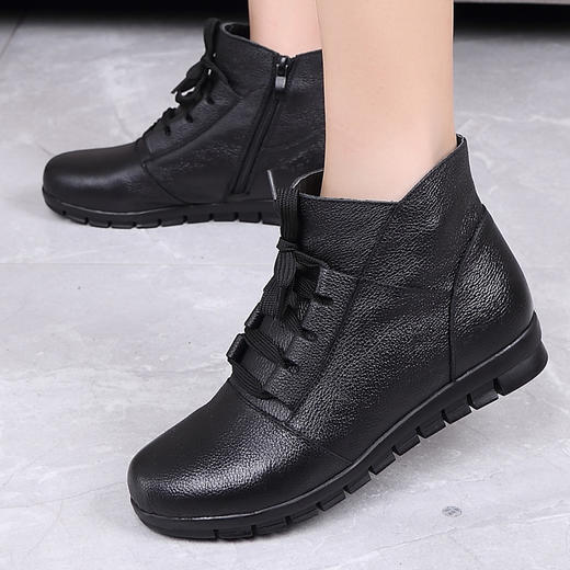 真皮妈妈鞋冬季平底软底加绒保暖大码棉靴  LLT-201 商品图1