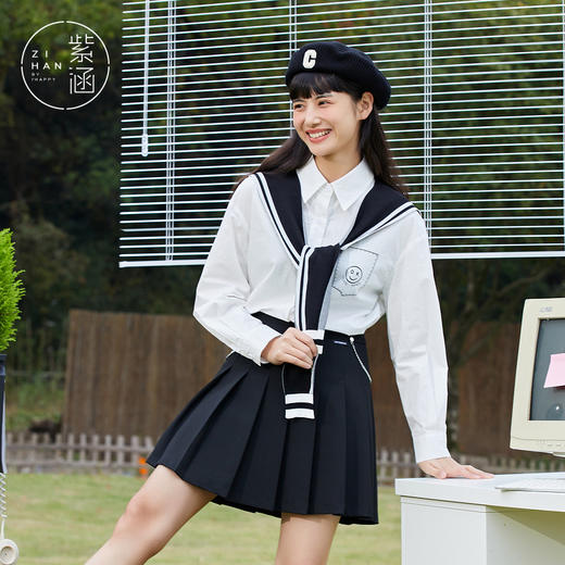 ZIHAN紫涵刺绣披肩领衬衫长袖女2022春新款撞色刺绣设计感小众打底上衣Z2Z01BS267 商品图0