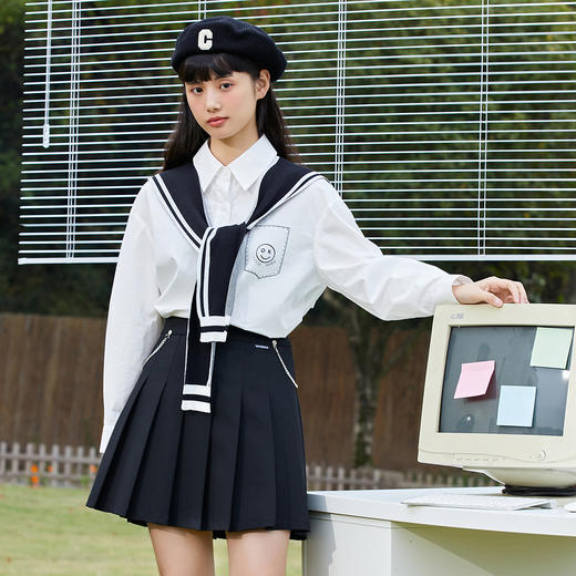 ZIHAN紫涵刺绣披肩领衬衫长袖女2022春新款撞色刺绣设计感小众打底上衣Z2Z01BS267 商品图1