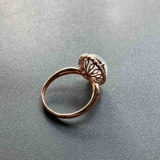 高冰种翡翠大蛋面鸽子蛋戒指18k玫瑰金钻石镶嵌 商品图11