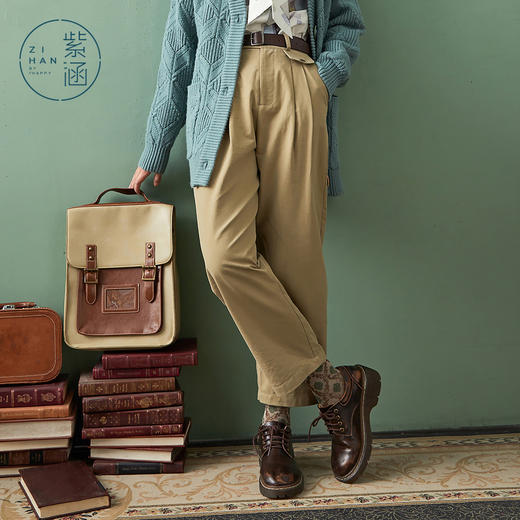 ZIHAN紫涵英伦风高腰休闲裤女2022春季新款简约百搭锥形宽松长裤不对称Z2Z01AS104 商品图0