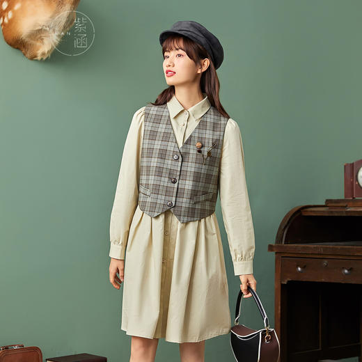 ZIHAN紫涵气质套装连衣裙女2022春季新品中长款西装马甲复古气质两件套Z2Z01AS127 商品图0