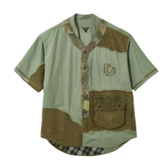 DDVR/岚褛 绿色油蜡布拼接补丁款棒球衬衫