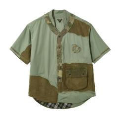 DDVR/岚褛 绿色油蜡布拼接补丁款棒球衬衫 商品图0