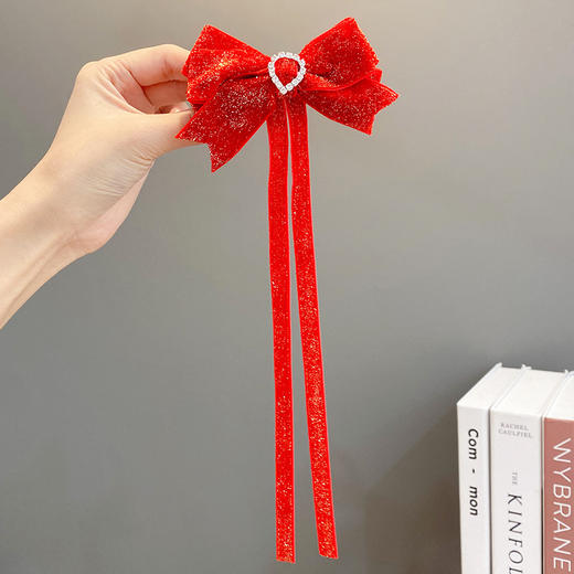 【新年蝴蝶结发夹】喜庆红色蝴蝶结发夹儿童女童过年新年流苏发卡发饰头饰女宝宝超仙飘带 商品图9