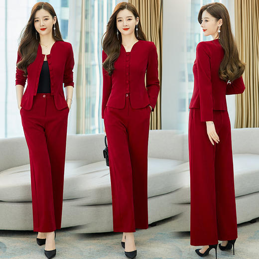WZNH-AMS2202时尚休闲修身上衣直筒裤两件套套装 商品图3