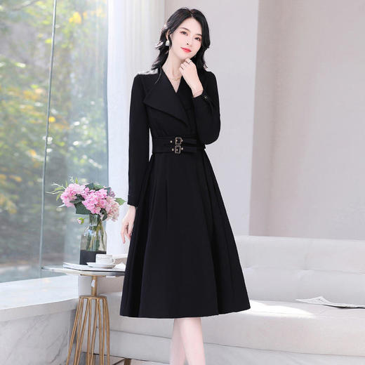 LJYNY2287 2022春季新品韩版修身显瘦纯色V领中长款系带连衣裙 商品图1