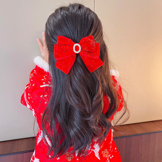 【新年蝴蝶结发夹】喜庆红色蝴蝶结发夹儿童女童过年新年流苏发卡发饰头饰女宝宝超仙飘带 商品图2