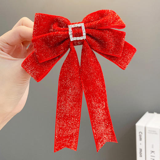 【新年蝴蝶结发夹】喜庆红色蝴蝶结发夹儿童女童过年新年流苏发卡发饰头饰女宝宝超仙飘带 商品图10