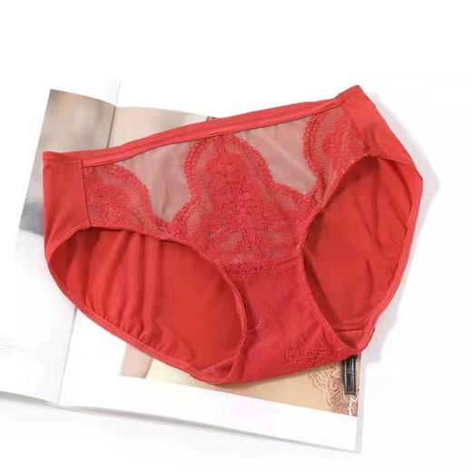 安莉芳内裤女士结婚新娘本命年红色蕾丝包臀低腰三角裤E200416 商品图3