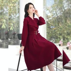 LJYNY2287 2022春季新品韩版修身显瘦纯色V领中长款系带连衣裙