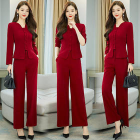 WZNH-AMS2202时尚休闲修身上衣直筒裤两件套套装