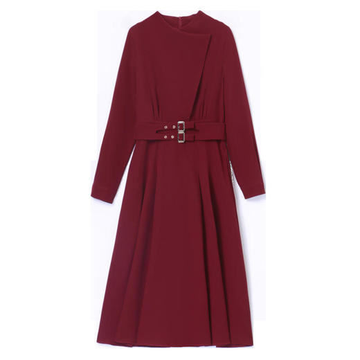 LJYNY2287 2022春季新品韩版修身显瘦纯色V领中长款系带连衣裙 商品图4