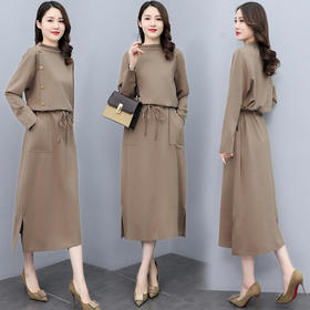 时尚休闲，简约纯色宽松舒适连衣裙HR-XSILU3327