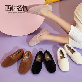 西村名物商场同款毛毛鞋女2019新款加绒羊羔毛平底女鞋春X29AM12911