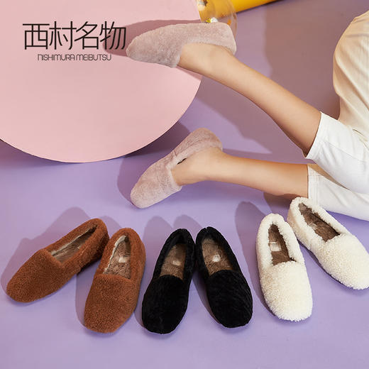 西村名物商场同款毛毛鞋女2019新款加绒羊羔毛平底女鞋春X29AM12911 商品图0