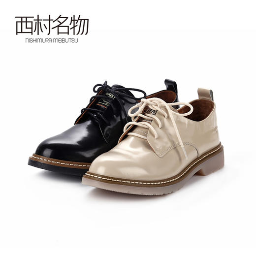 西村名物2020新款春季英伦马丁风低帮圆头平底小皮鞋女X20AM16451 商品图0