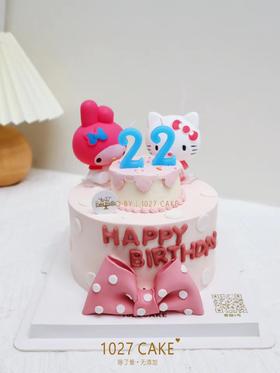 1027CAKE |HelloKitty  美乐蒂 粉色系 翻糖蝴蝶结装饰