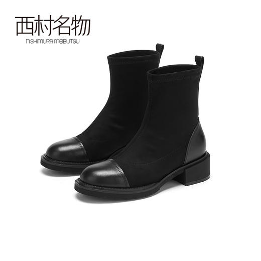 西村名物2020冬季新款短靴女中跟舒适休闲简约时装靴T20DS40171 商品图0