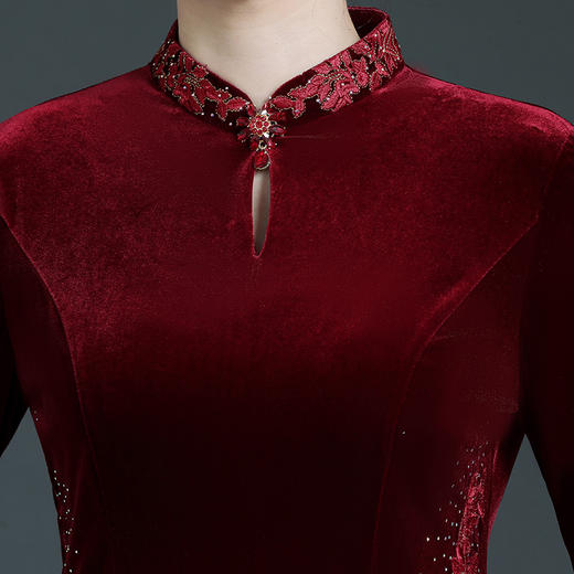 上海旗袍厂WD-WT21358旗袍婚宴秋款七分袖婚礼端庄气质高贵时尚丝绒qp 商品图5