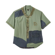 DDVR/岚褛 黑色油蜡布拼接补丁棒球服