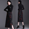 TY79110  新款复古秋冬印花毛呢修身民族风盘扣开叉一步半身裙 商品缩略图4