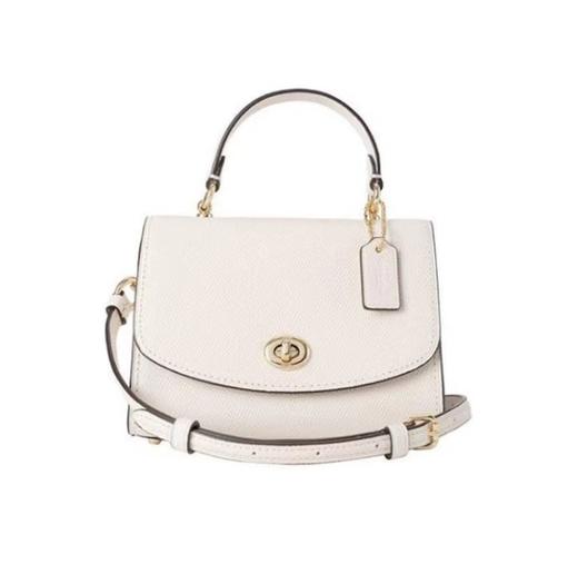 【预售】COACH蔻驰Tilly荔枝纹翻盖皮革手提单肩斜挎包迷你女款纯白色 商品图0