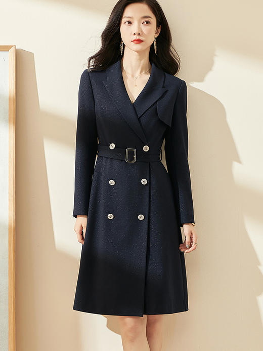 剩S/L 米思阳2025秋季时尚优雅满天星连衣裙收腰显瘦长袖西装裙0006 商品图1