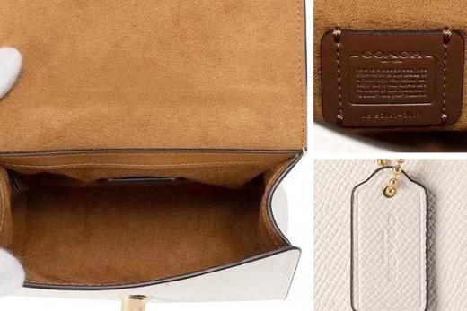 【预售】COACH蔻驰Tilly荔枝纹翻盖皮革手提单肩斜挎包迷你女款纯白色 商品图4