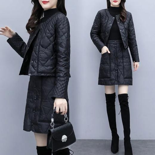 YMH92833 2021冬季新款韩版时尚名媛小香风套装裙气质羽绒棉服两件套女洋气 商品图0