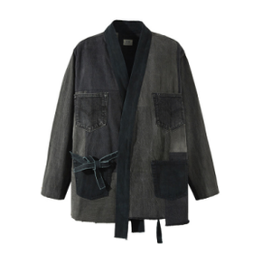 DDVR/岚褛 黑色牛仔拼接Kimono