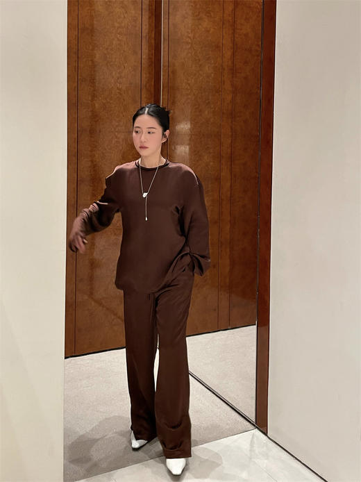 HIDEMI 醋酸褶皱浮雕套装 裸米色/棕红 商品图12