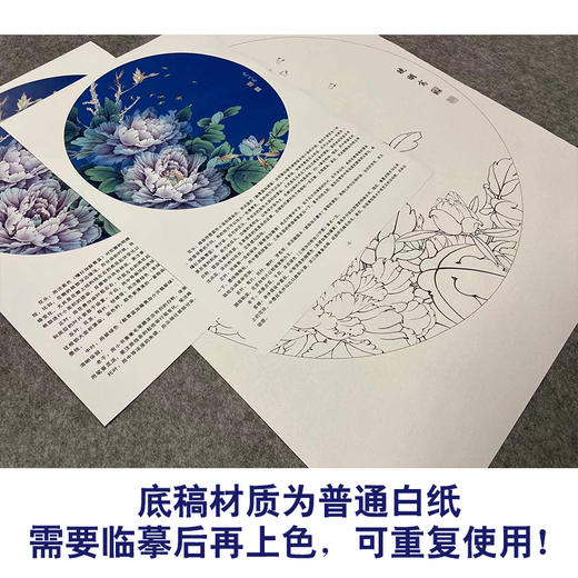 【有步骤、大彩图】李晓明工笔花鸟画白描底稿牡丹图小品《紫韵融春》KA04 商品图3
