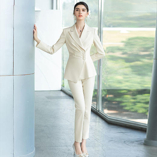 IWY/米白色新款职业套装气质女神范主持人正装修身显瘦西服CP1488 商品图0
