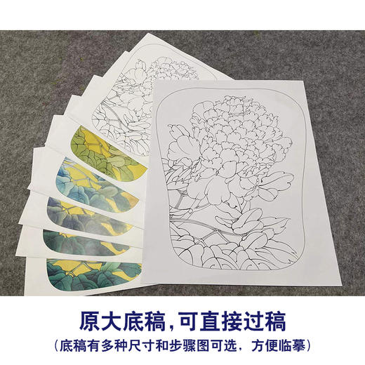 【有步骤、大彩图】李晓明工笔画白描底稿宫扇小品《火炼金丹》牡丹初学者临摹花鸟线稿KL18 商品图1