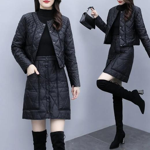 YMH92833 2021冬季新款韩版时尚名媛小香风套装裙气质羽绒棉服两件套女洋气 商品图1